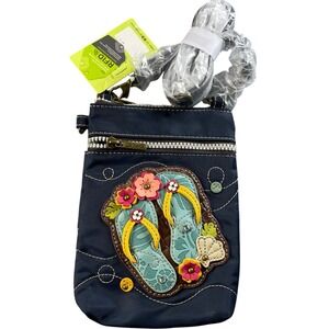 NWT Chala Navy Blue Nylon Flip Flop Applique RFID Crossbody Cell Phone Purse